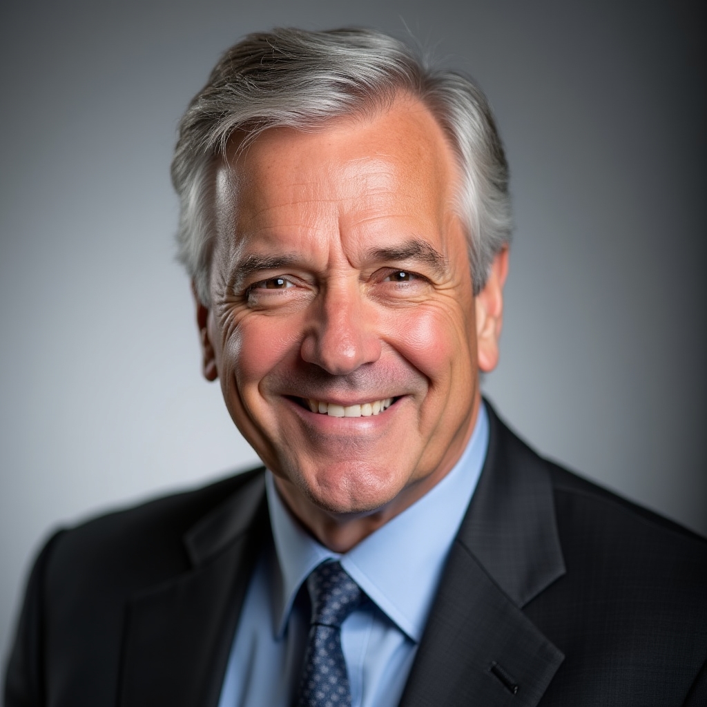 Executive corporate headshot with professional neutral background