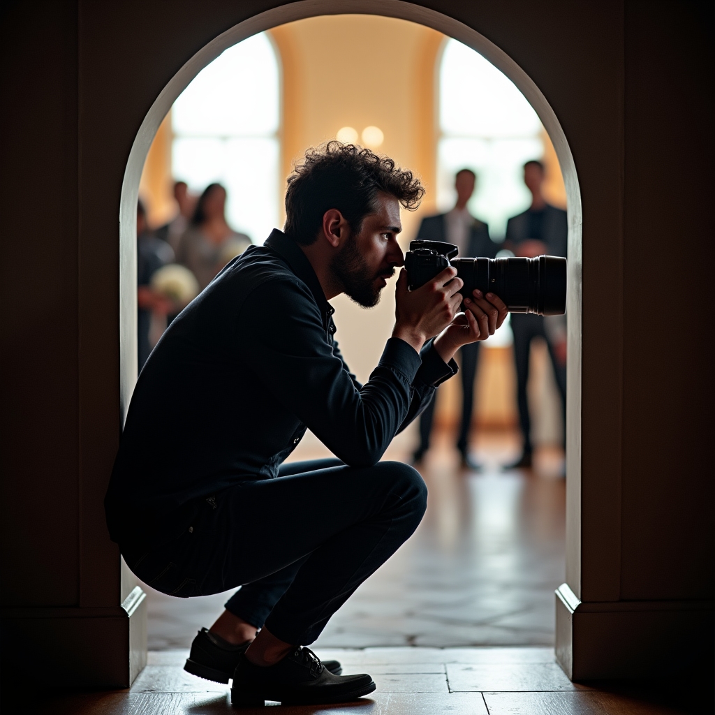 Photographer working at a professional shoot with camera equipment